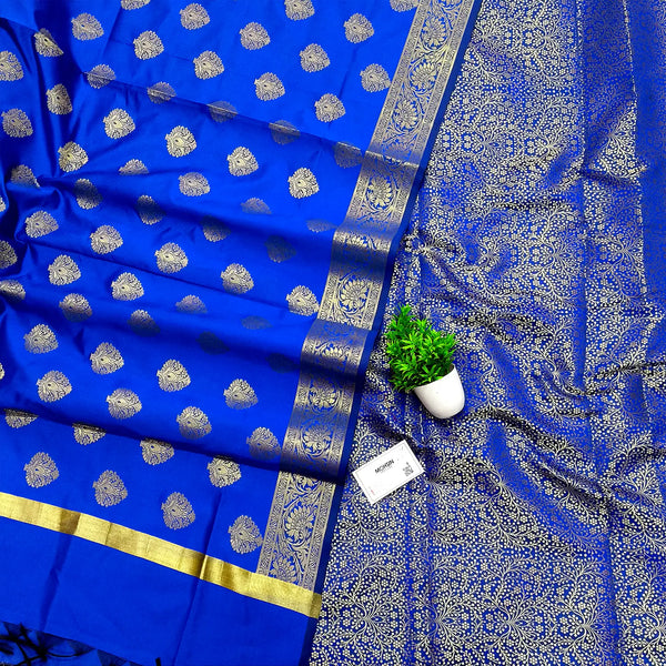 Royal Blue Dhaniya Satin Silk Banarasi Suit