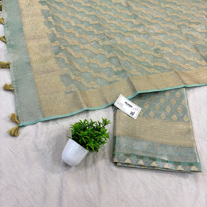 Sea Green Pairahan Tissue Silk Banarasi Suit