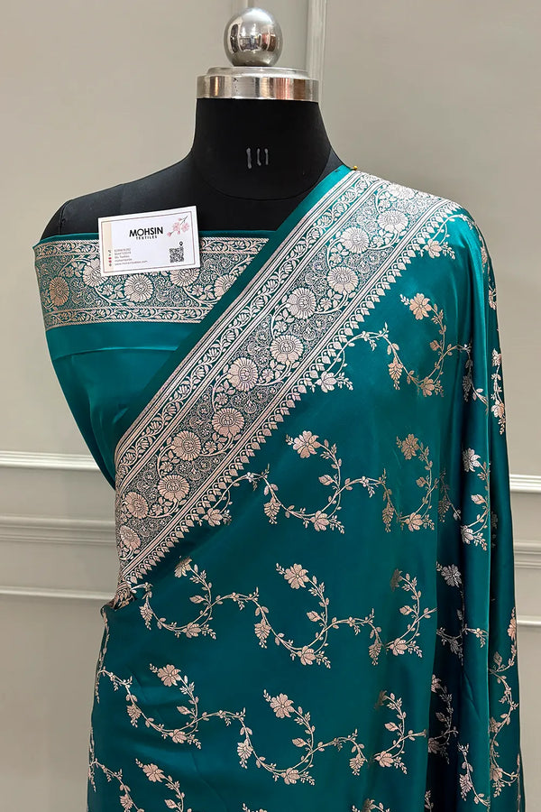 Teal Jhadi Jaal Katan Silk Banarasi Saree