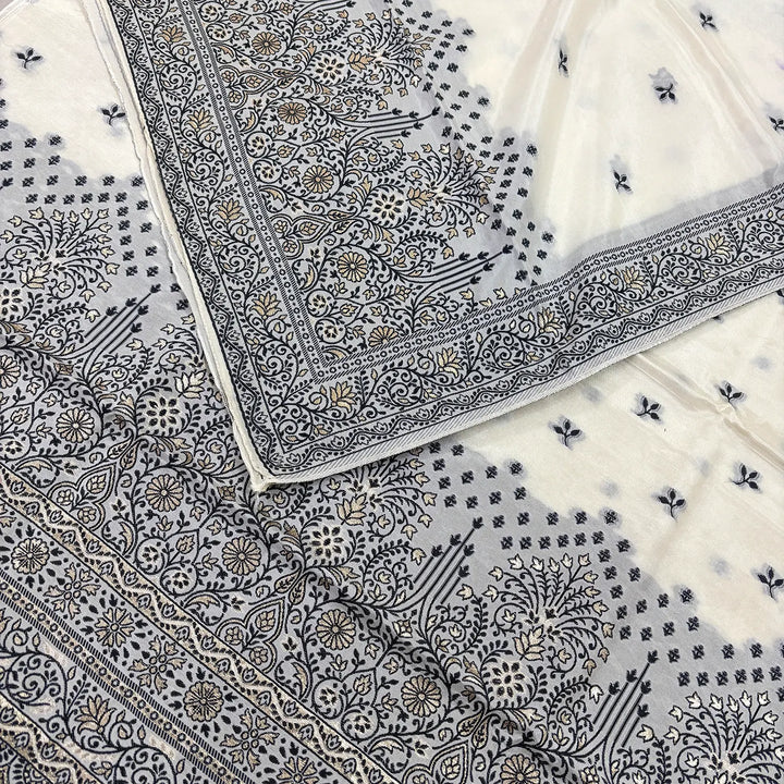 White Jhilmila Taj Dola Silk Banarasi Suit