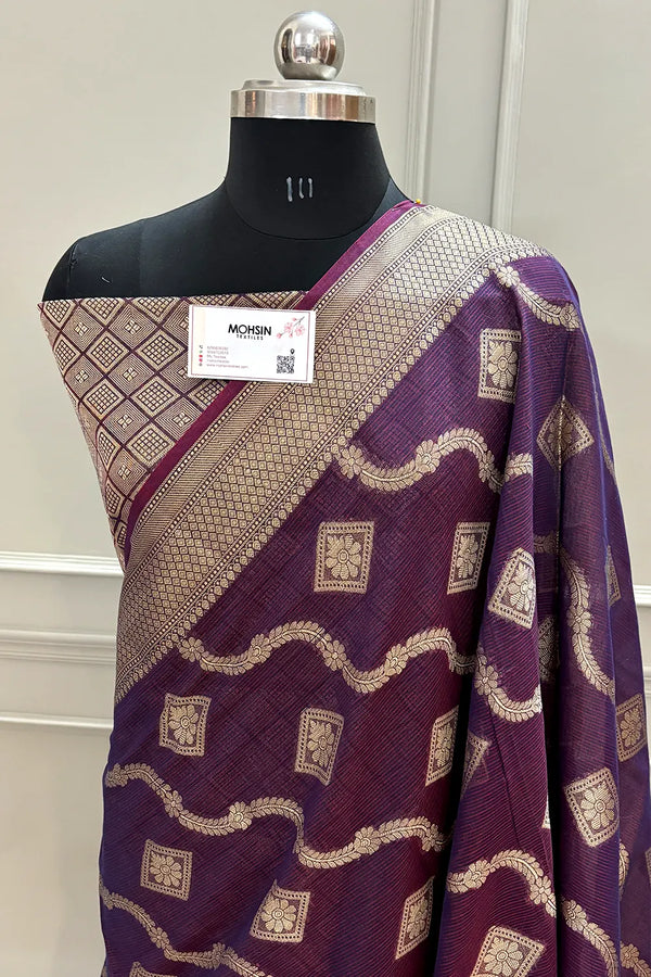 Wine Behti Ganga Chanderi Silk Banarasi Saree