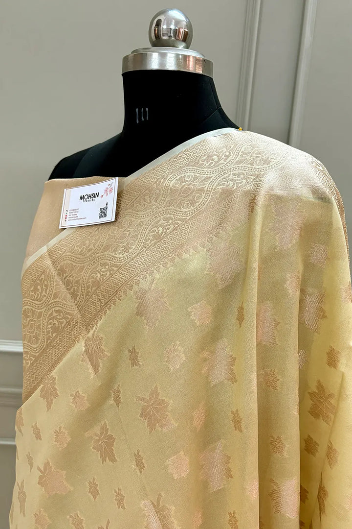 Yellow Daab Buti Chanderi Silk Banarasi Saree