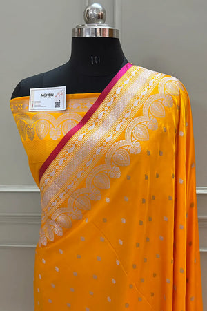 Yellow Jadi Buti Katan Silk Banarasi Saree