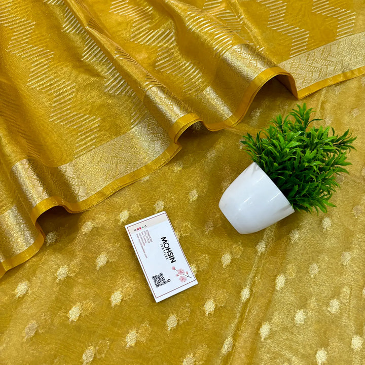 Yellow Kutki Tissue Silk Banarasi Suit