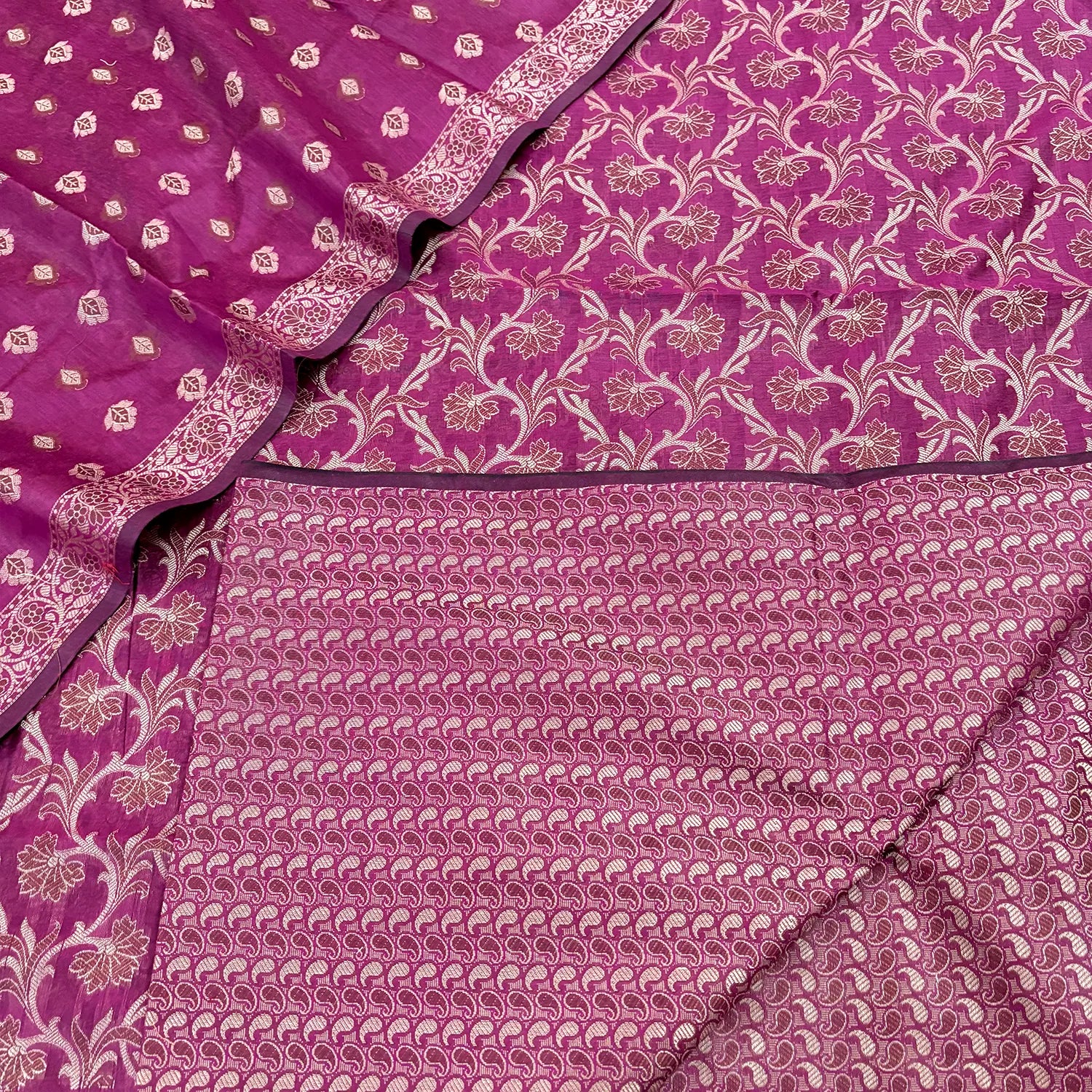 Magenta Surahi Jaal Cotton Silk Banarasi Suit