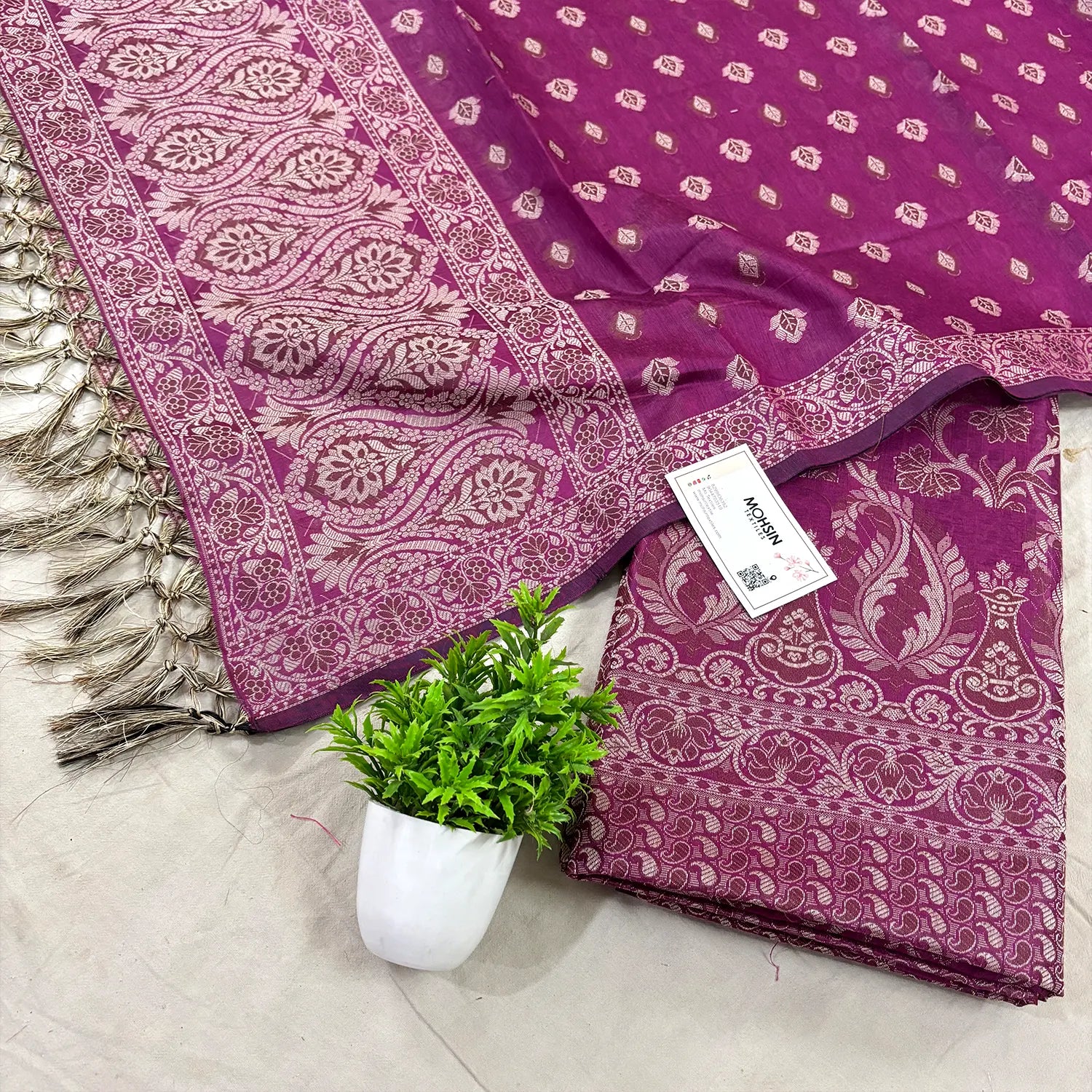 Magenta Surahi Jaal Cotton Silk Banarasi Suit