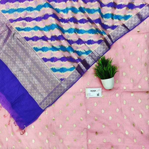 Baby Pink Blue Rangkaat Chanderi Silk Banarasi Suit