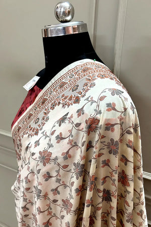 Beige and Peach Resham Silk Banarasi Saree