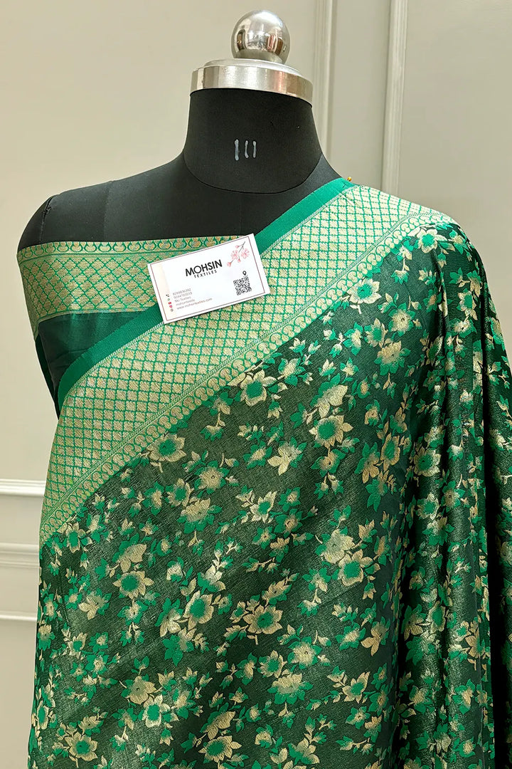 Bottle Green Jamawar Katan Silk Banarasi Saree