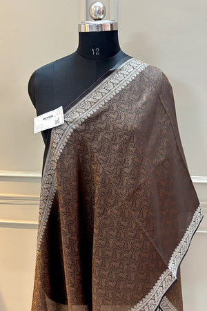 Brown Resham Zari Silk Banarasi Stole