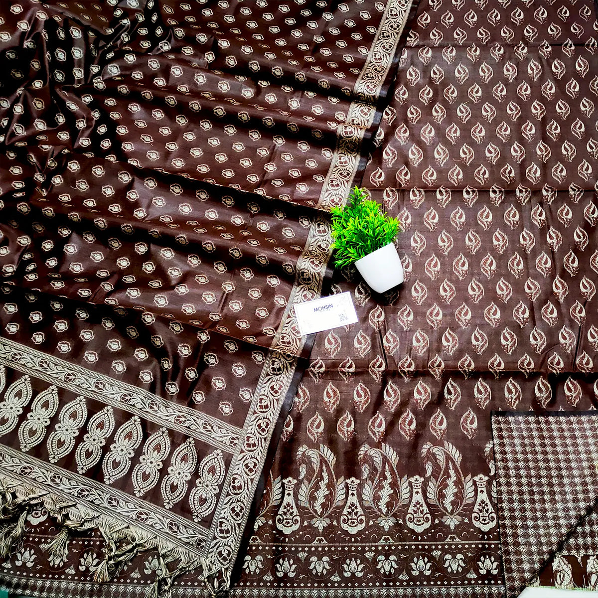 Brown Surahi Mashal Cotton Silk Banarasi Suit