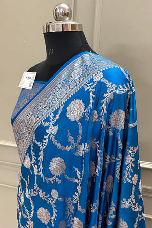 Firozi Laabela Jaal Katan Silk Banarasi Saree