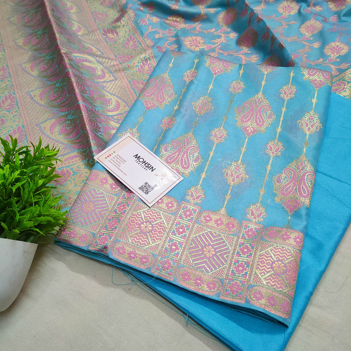 Firozi Pink Meena Katan Silk Banarasi Suit