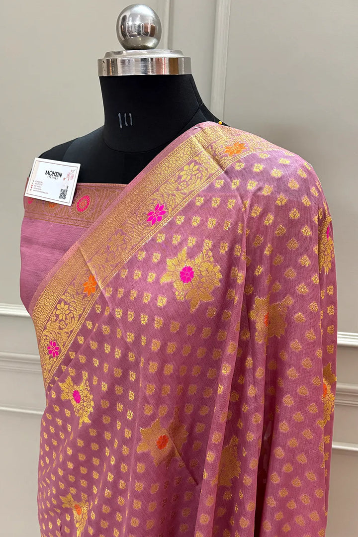 Lavender Golden Zari Dola Silk Banarasi Saree