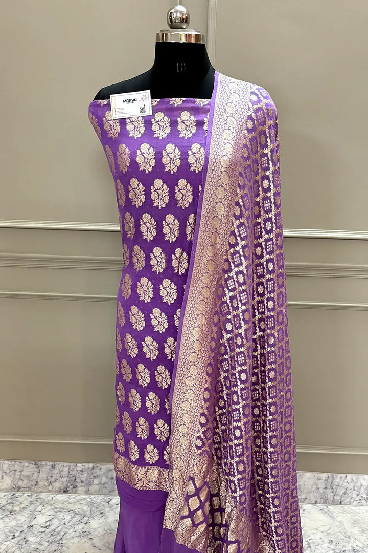 Lavender Guldasta Georgette Silk Banarasi Suit