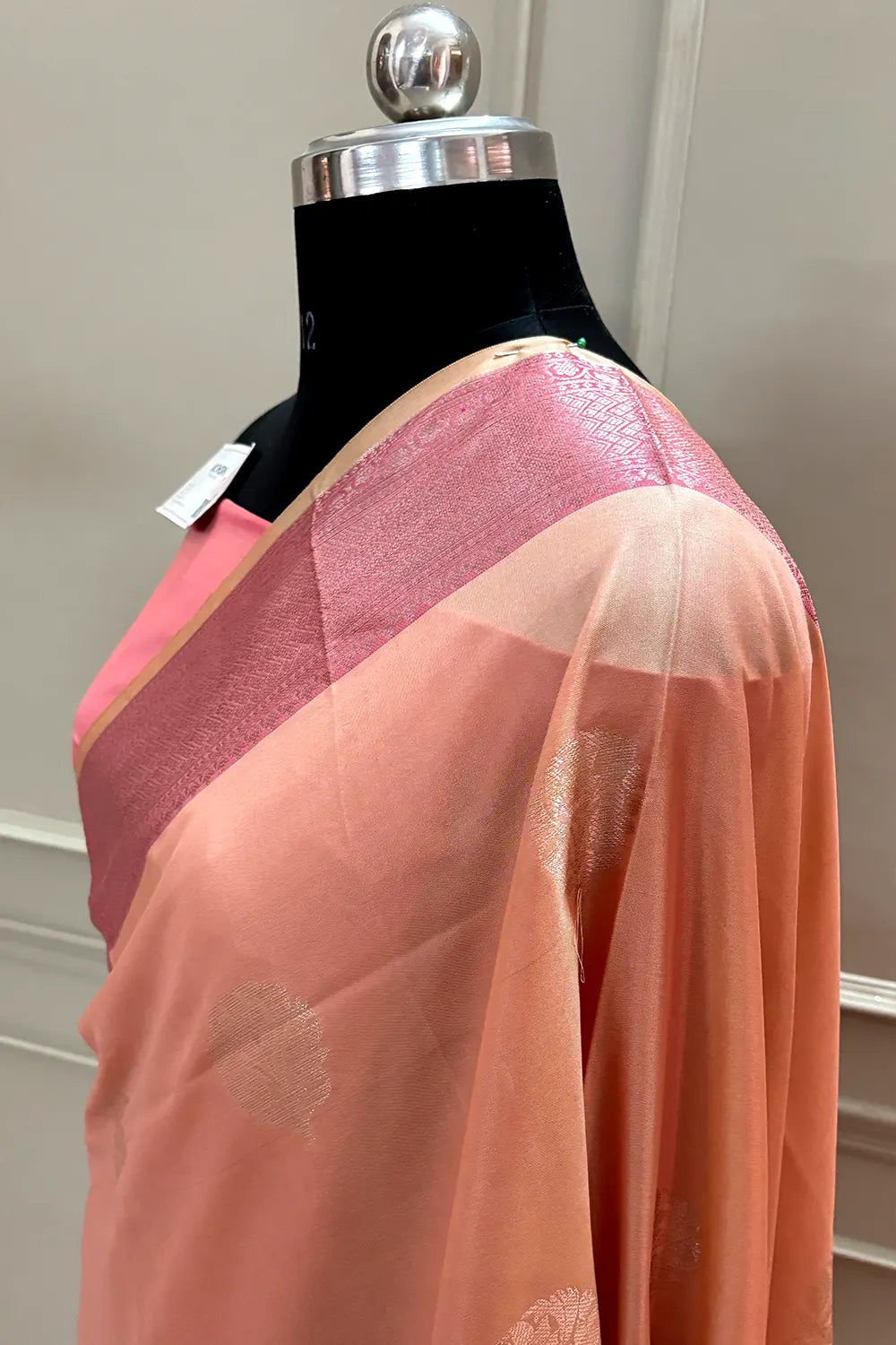 Light Peach and Pink Golden Zari Banarasi Silk Saree