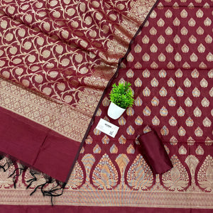 Maroon Ikka Buti Banarasi Silk Suit
