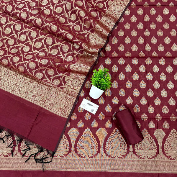 Maroon Ikka Buti Banarasi Silk Suit