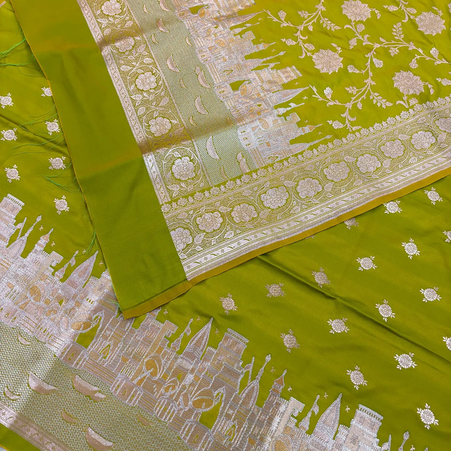 Mehendi Ganga Ghat Katan Silk Banarasi Suit