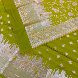 Mehendi Ganga Ghat Katan Silk Banarasi Suit