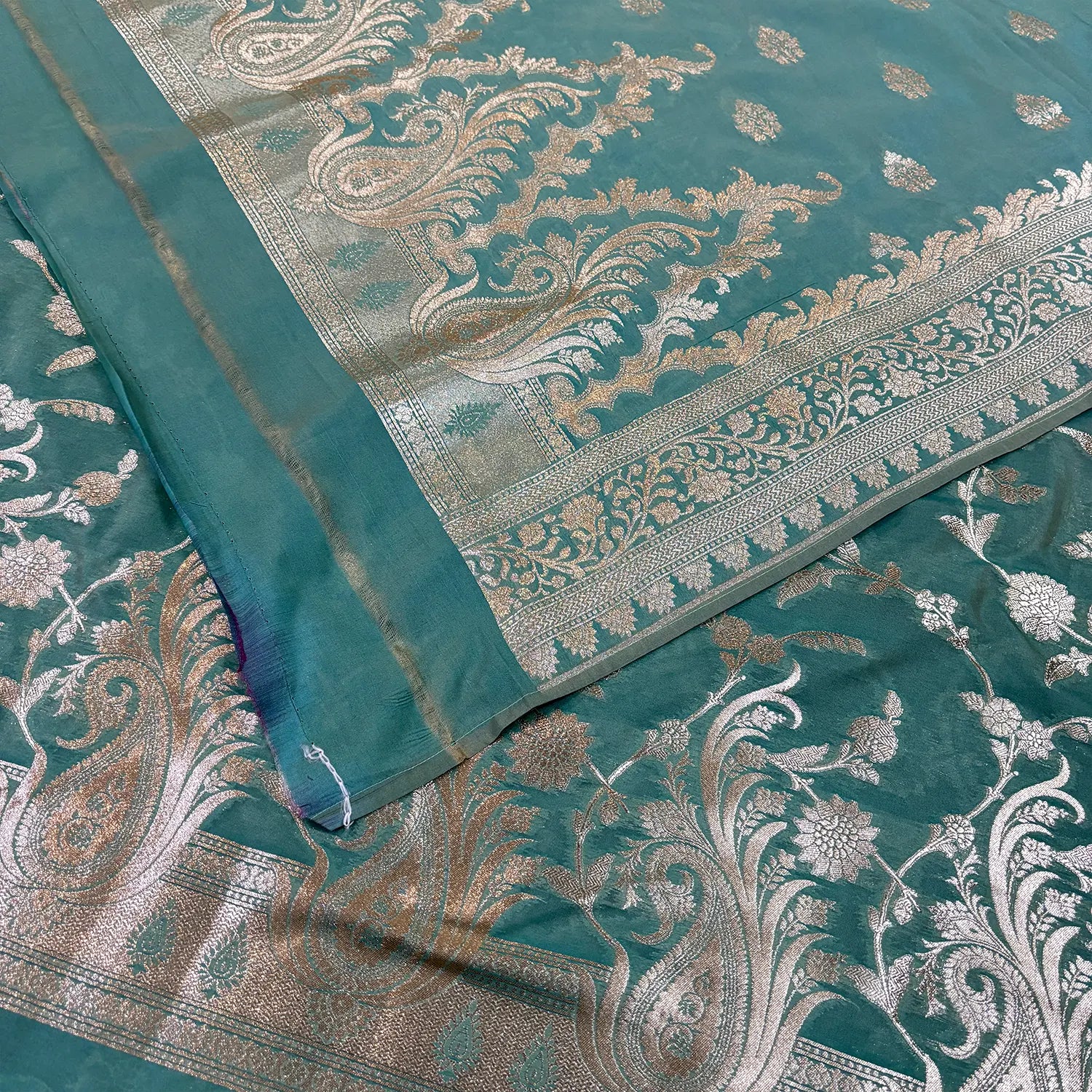 Mint Green Golden Zari Katan Silk Banarasi Suit