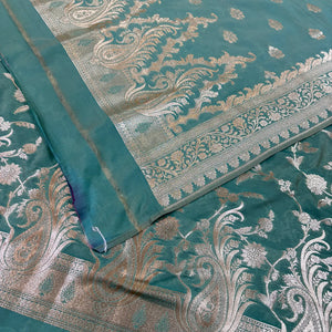 Mint Green Golden Zari Katan Silk Banarasi Suit