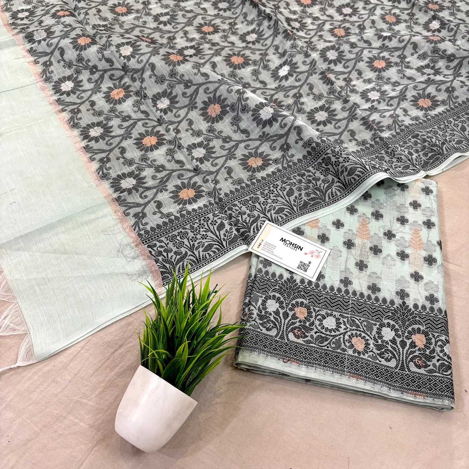 Mint Green Resham Zari Banarasi Silk Suit