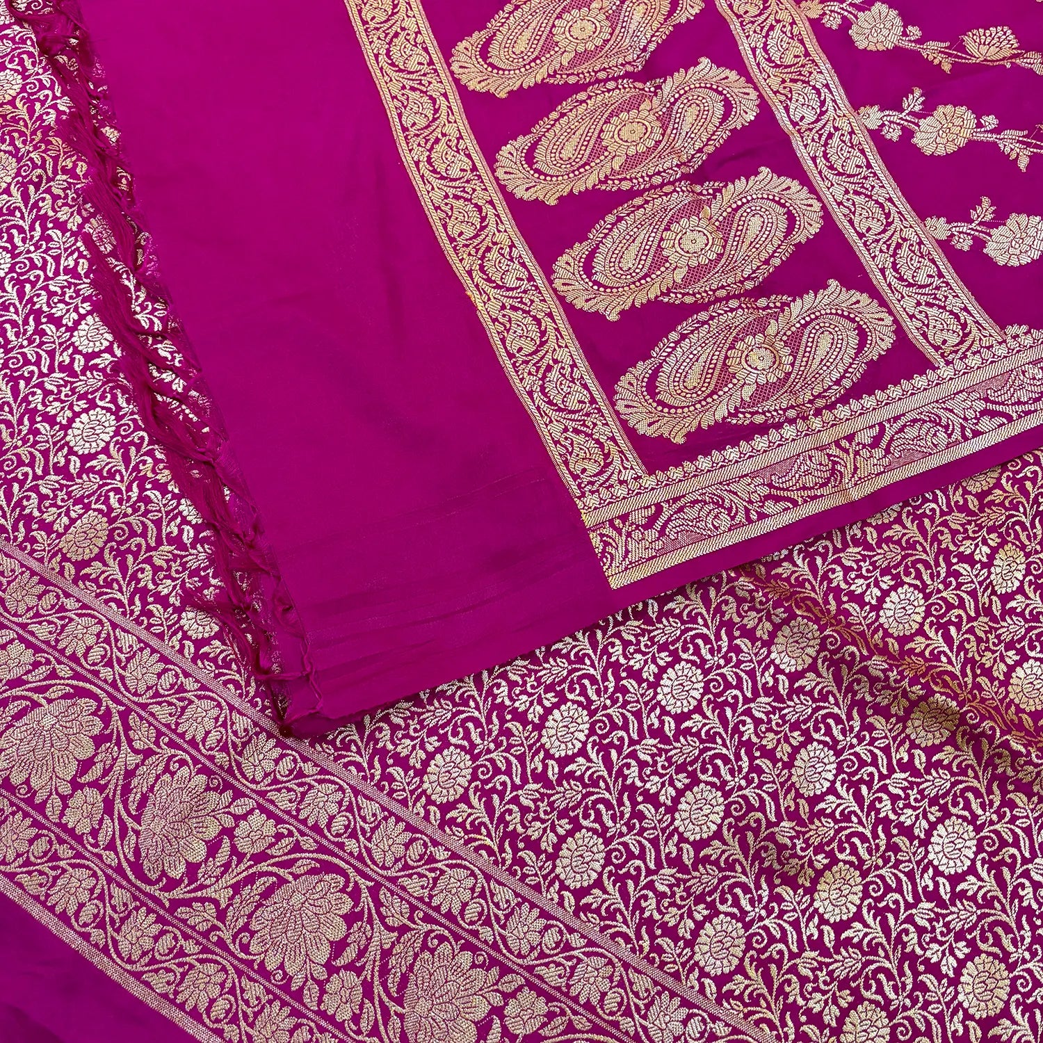 Pink Golden Zari Katan Silk Banarasi Suit