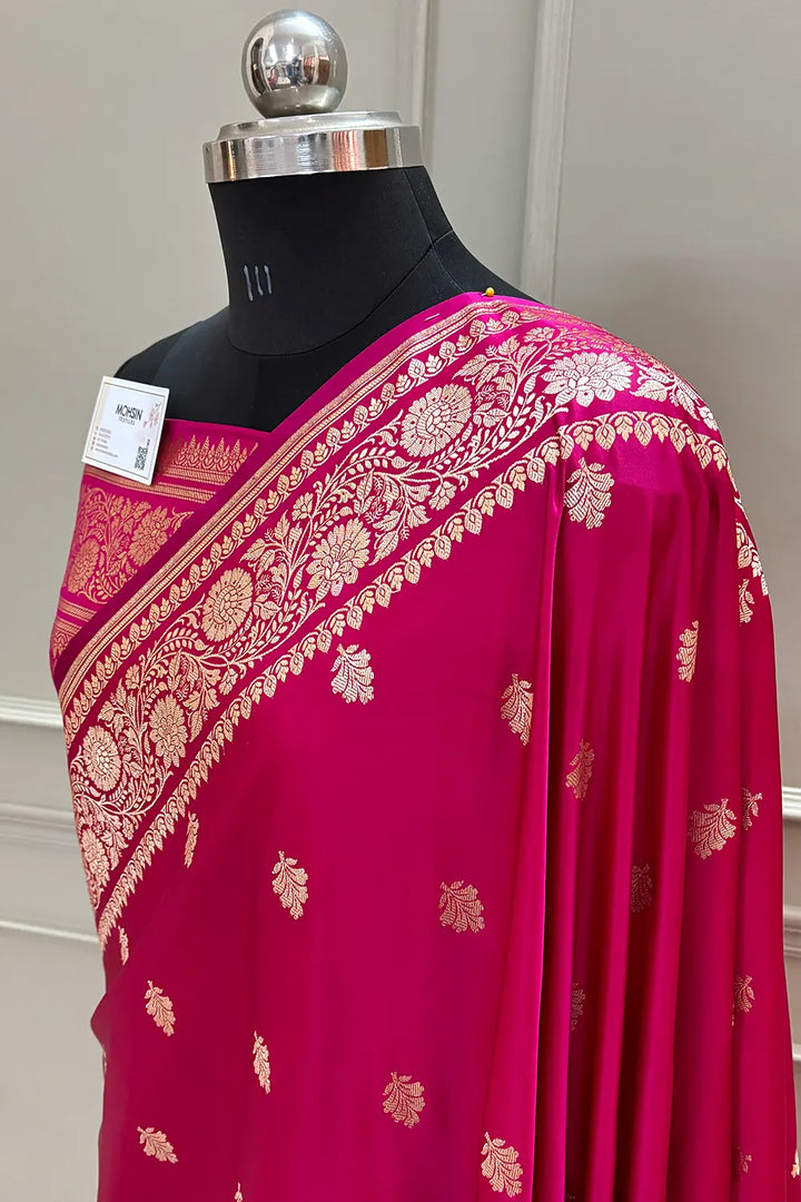 Pink Podina Buti Katan Silk Banarasi Saree