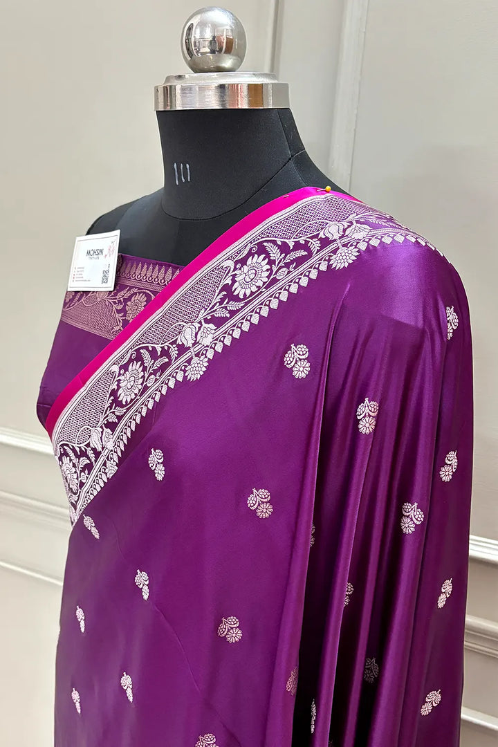 Purple Babri Buti Katan Silk Banarasi Saree