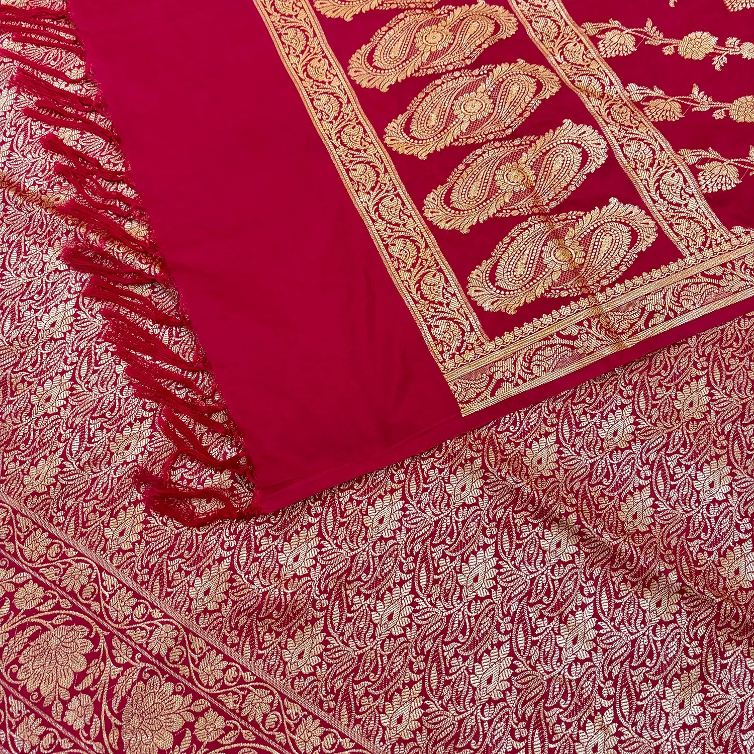 Rani Pink Golden Zari Katan Silk Banarasi Suit