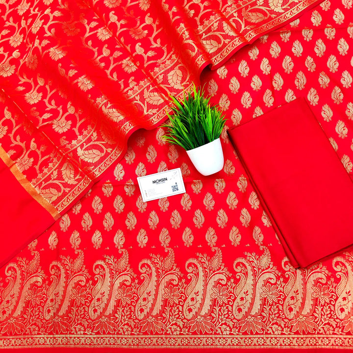 Red Holika Satin Silk Banarasi Suit