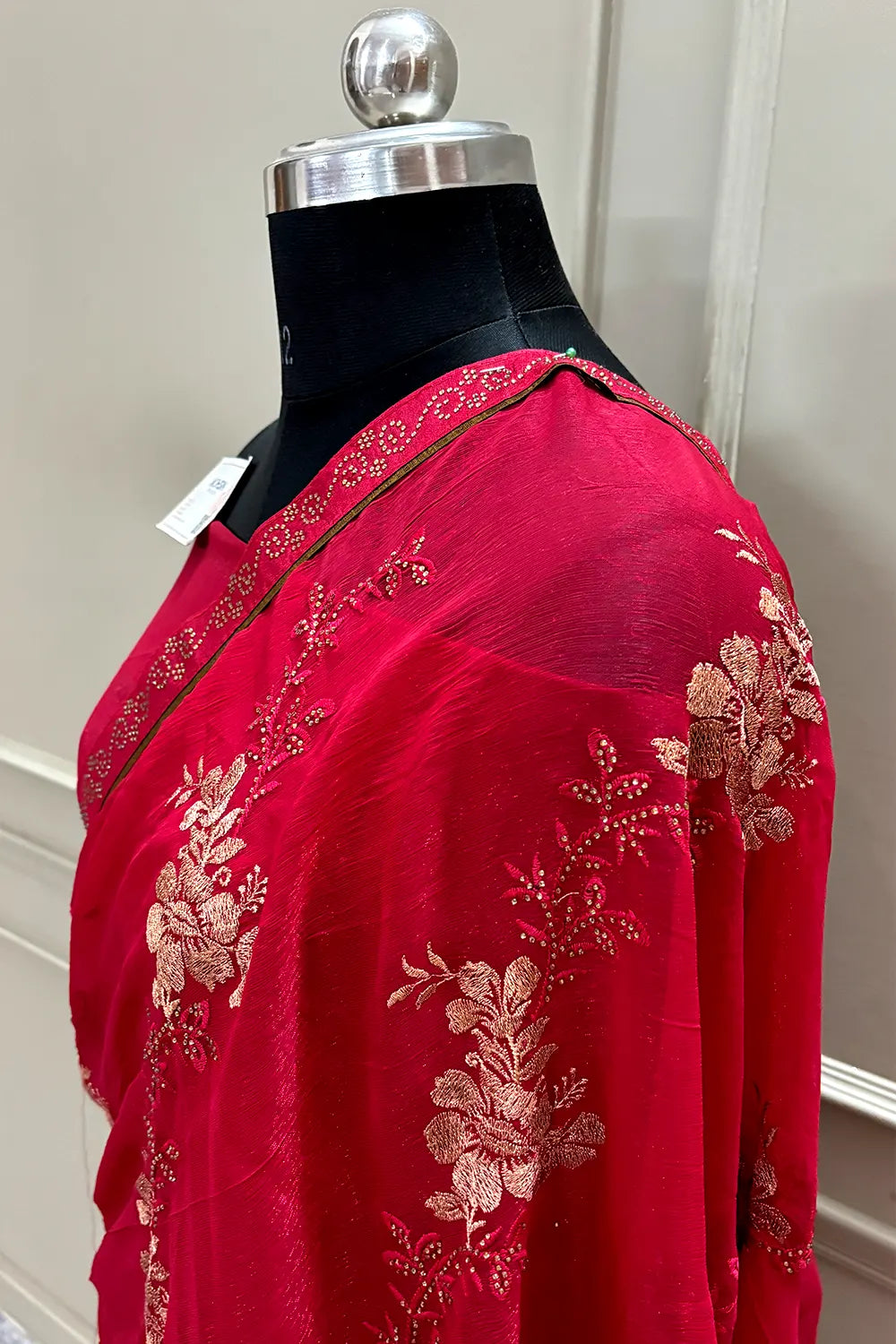 Red Embordiery Siroski Work Georgette Silk Saree