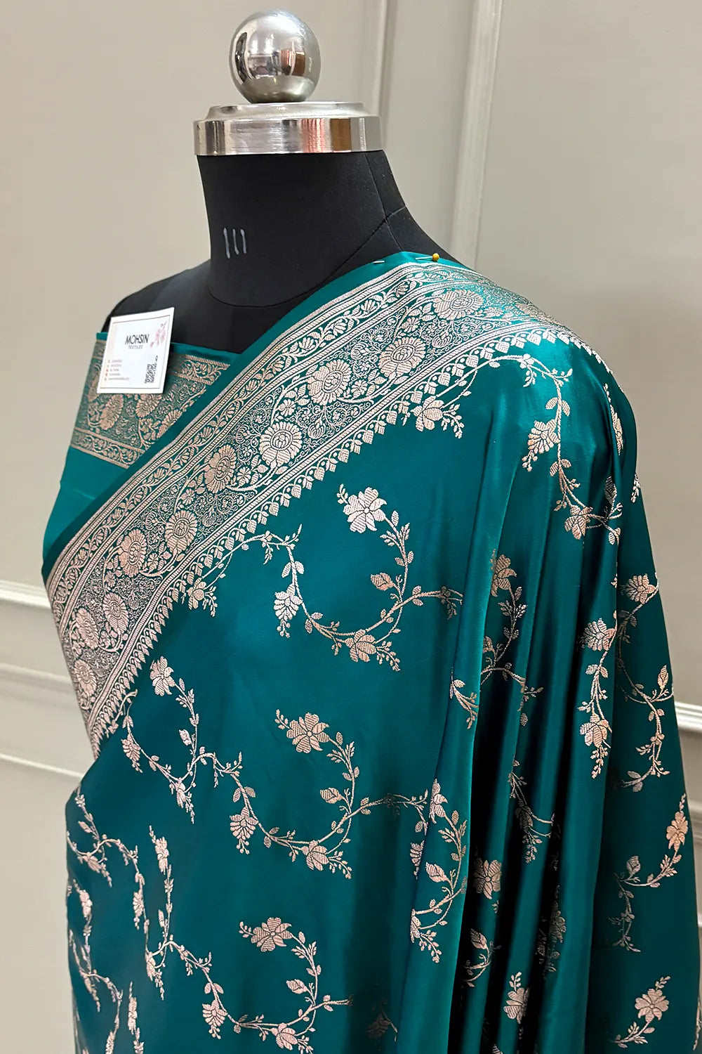 Teal Jhadi Jaal Katan Silk Banarasi Saree