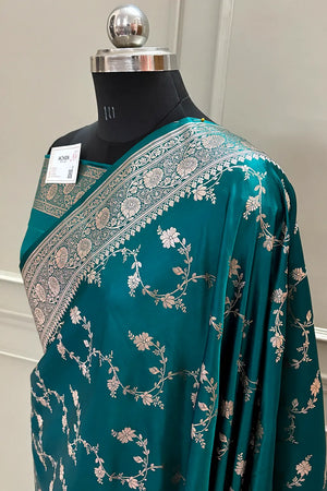 Teal Jhadi Jaal Katan Silk Banarasi Saree
