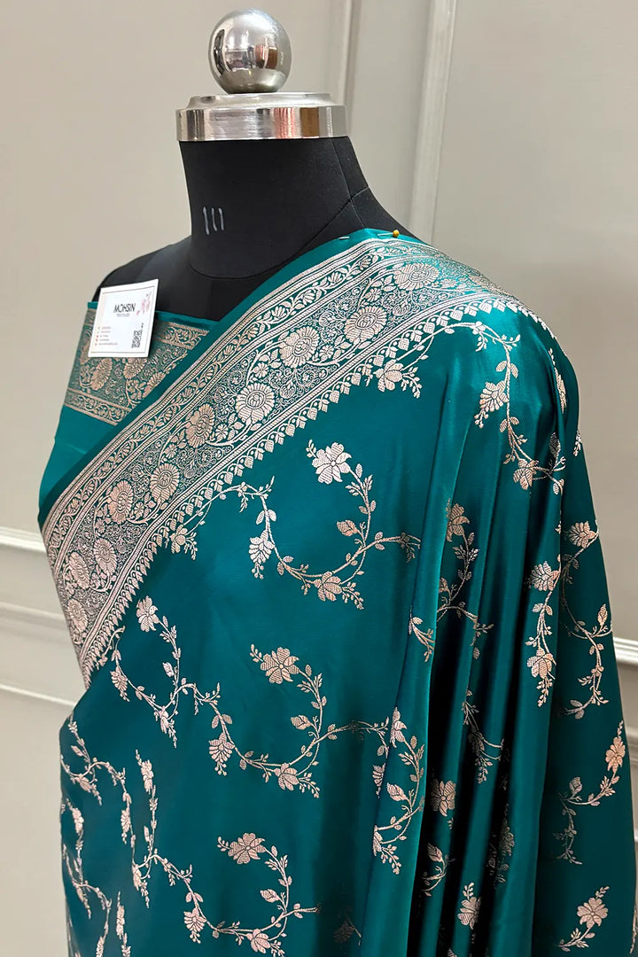 Teal Jhadi Jaal Katan Silk Banarasi Saree