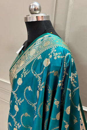 Teal Kanchan Bel Katan Silk Banarasi Saree