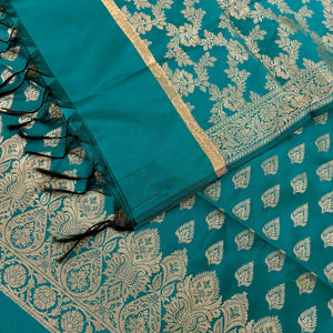 Teal Xmas Tree Satin Silk Banarasi Suit