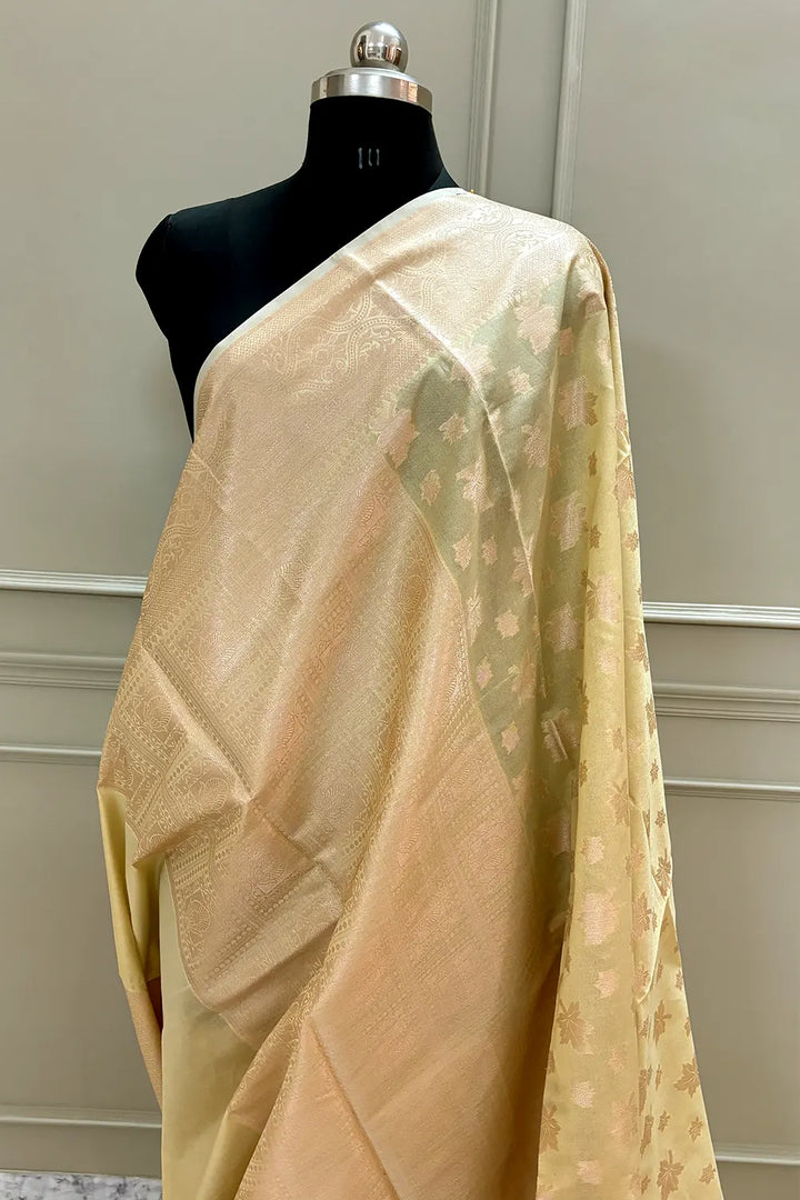 Yellow Daab Buti Chanderi Silk Banarasi Saree