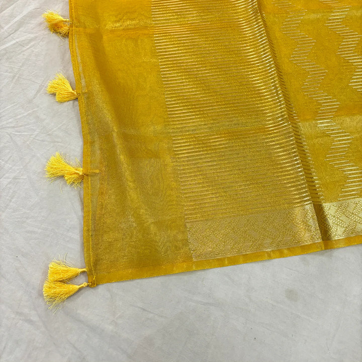 Yellow Kutki Tissue Silk Banarasi Suit