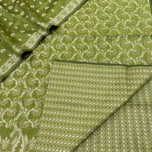 Mehendi Surahi Jaal Cotton Silk Banarasi Suit