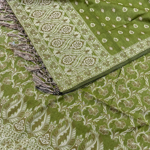 Mehendi Surahi Jaal Cotton Silk Banarasi Suit