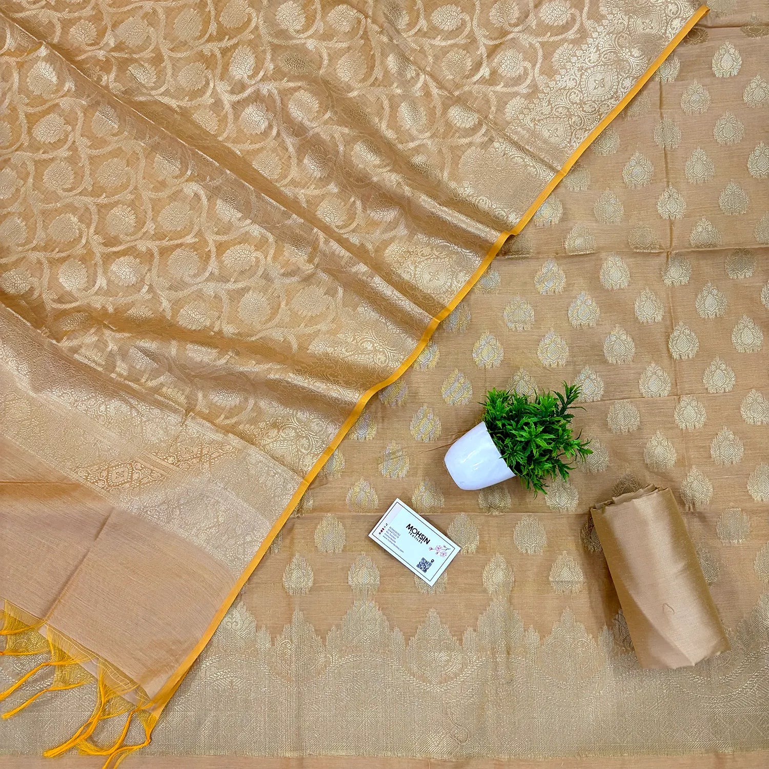 Beige Uggi Dhan Buti Banarasi Silk Suit