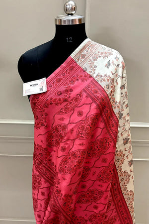 Beige and Peach Resham Silk Banarasi Saree