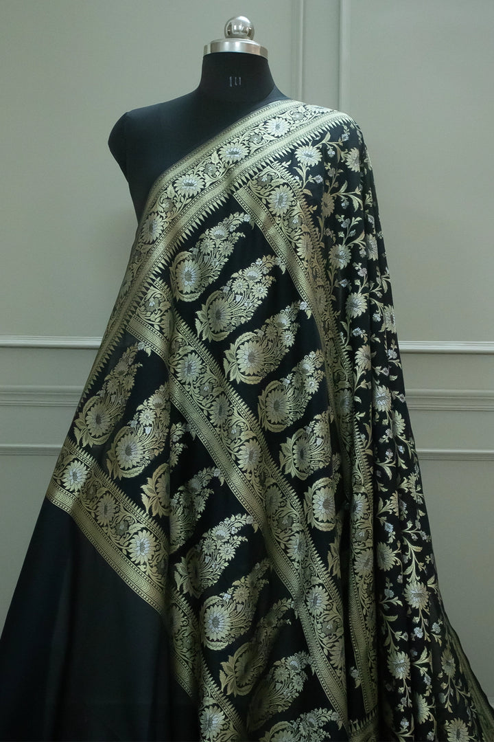 Black Ganga Jamuna Crepe Silk Banarasi Saree