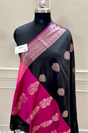 Black and Pink Golden Zari Banarasi Silk Saree