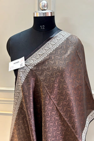 Brown Resham Zari Silk Banarasi Stole