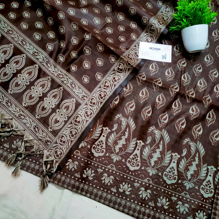 Brown Surahi Mashal Cotton Silk Banarasi Suit