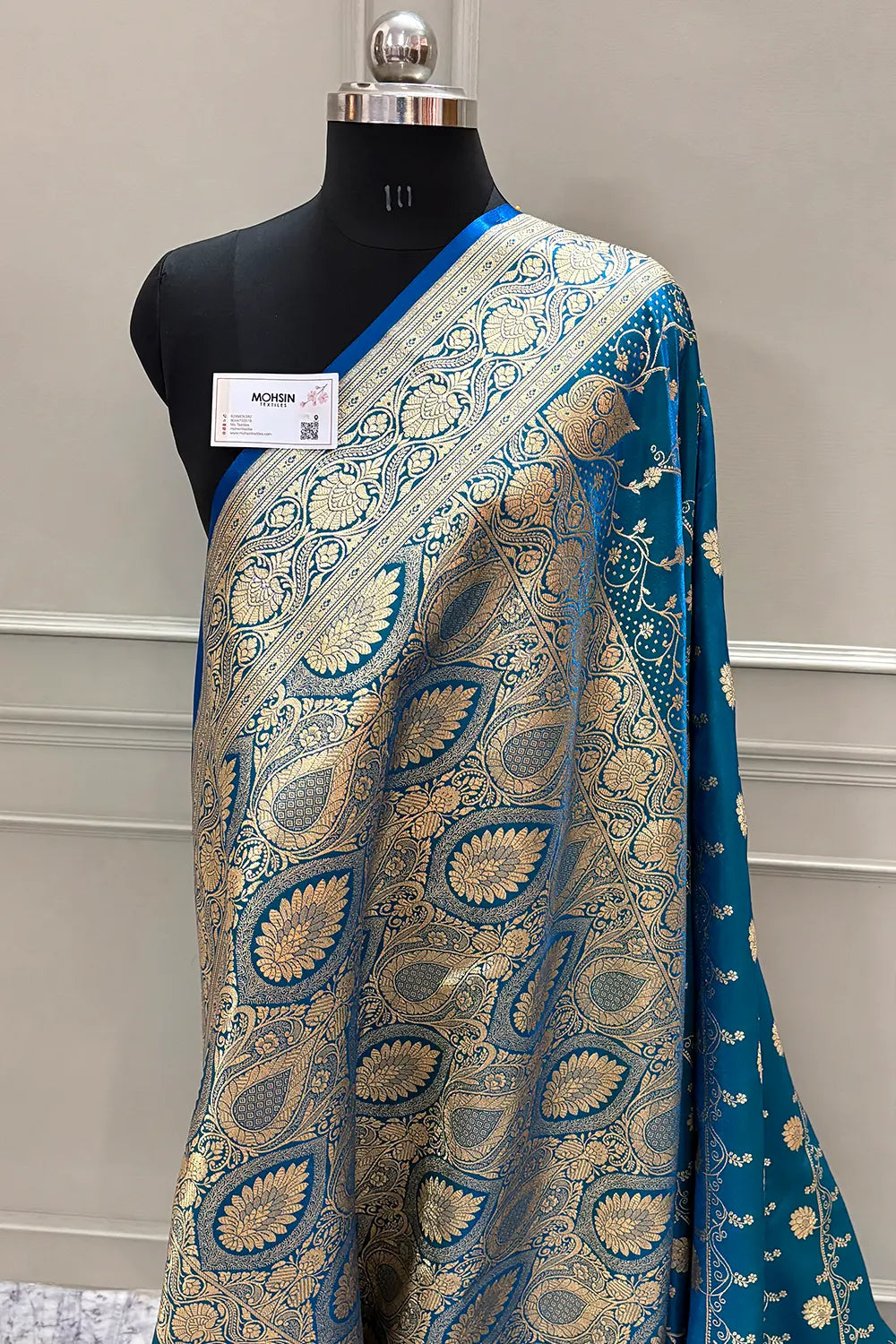 Firozi Bhawar Jaal Katan Silk Banarasi Saree