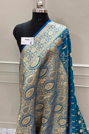 Firozi Bhawar Jaal Katan Silk Banarasi Saree